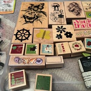 Wooden Holiday and Nature Stamp Set - Yellow, Black, Green Accents